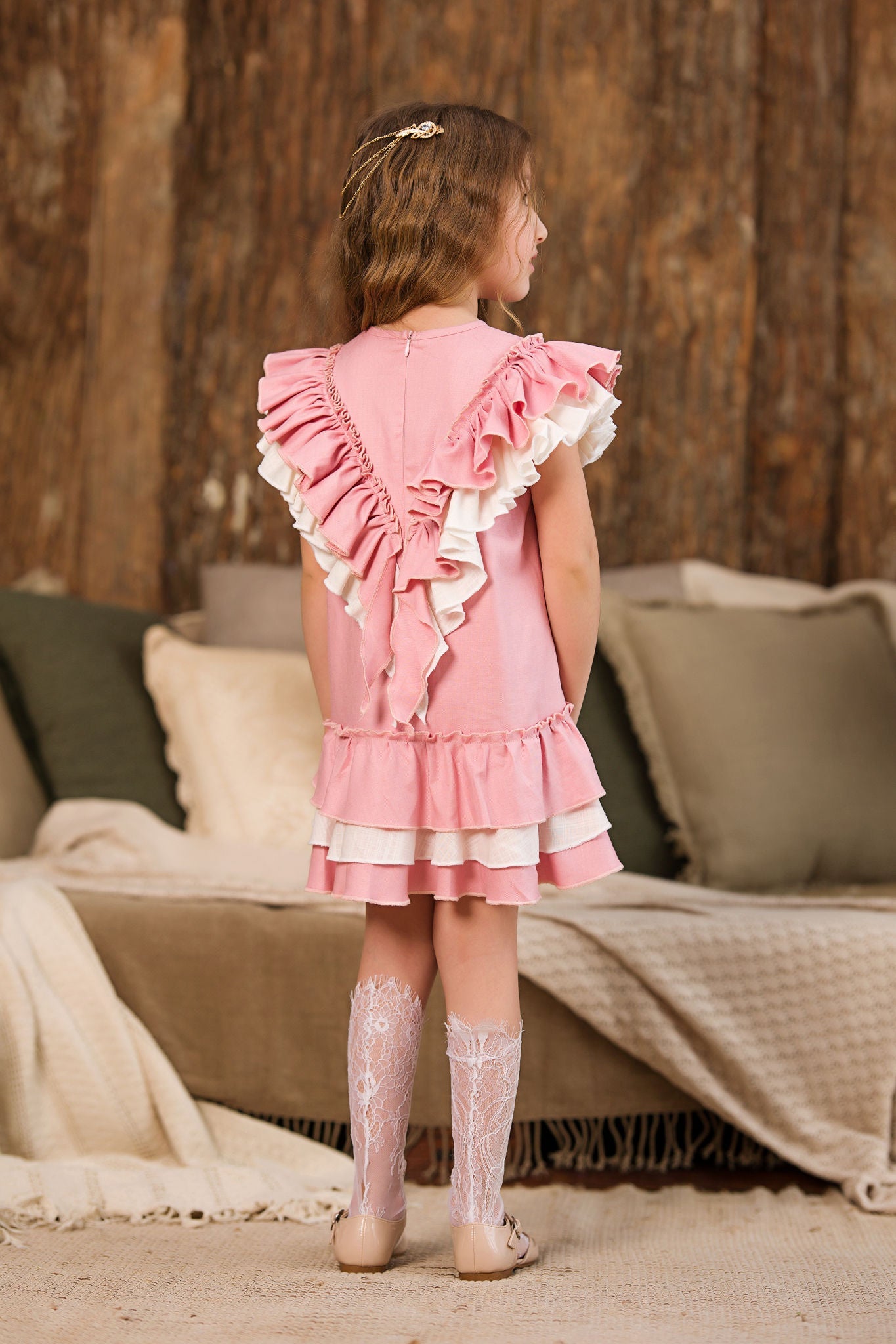 Rochie roz eleganta din in pentru fete - 6 ani (produs disponibil in stoc) - 1 | YEO