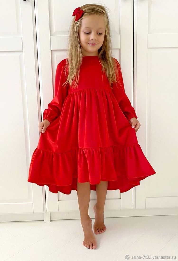 Rochie din catifea roșie pentru fete - Emma