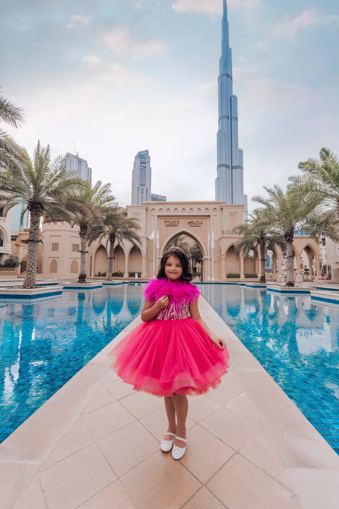 Rochie Eleganta Fete, tulle si fulgi naturali fuchsia - Anitta