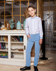 Costum cu pantalon din catifea bleu pentru baieti - Liam