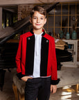 Costum cu sacou din catifea roșie pentru băieți - Carter