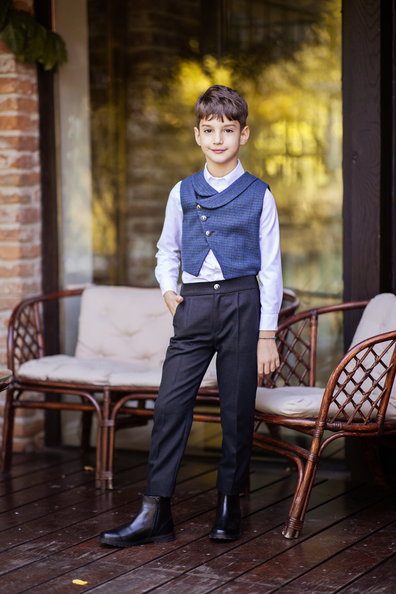 Costum elegant vesta si pantaloni din stofa pentru baieti - Nolan